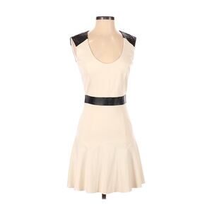 La Pina David Helwani Leather Dress Scoop Neck Black Cream Small BAck Zipper